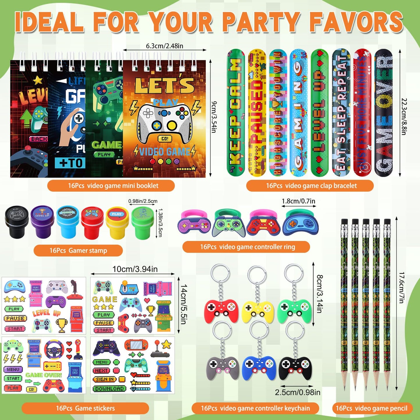 Spakon 113 Pcs Video Game Piata Video Game Birthday Party Supplies Piata Set 16 Mini Notebook 16 Pencil 16 Keychain 16 Silicone