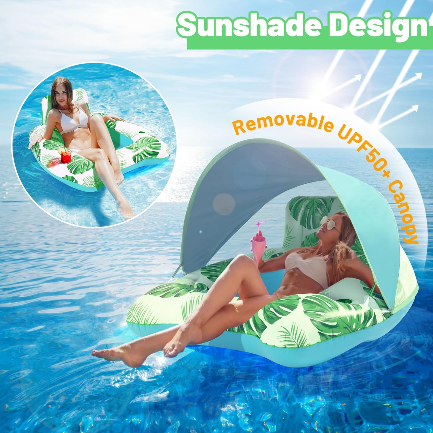 ?Upgraded? Pool Floats mature-themed with Canopy  XL Inflatable Pool Floaties for mature-themeds Heavy Duty  Pool Chair and Lounge for Swimming in Pool Beach Lake  Float for Pool Floating with Cup Holder  Backrest