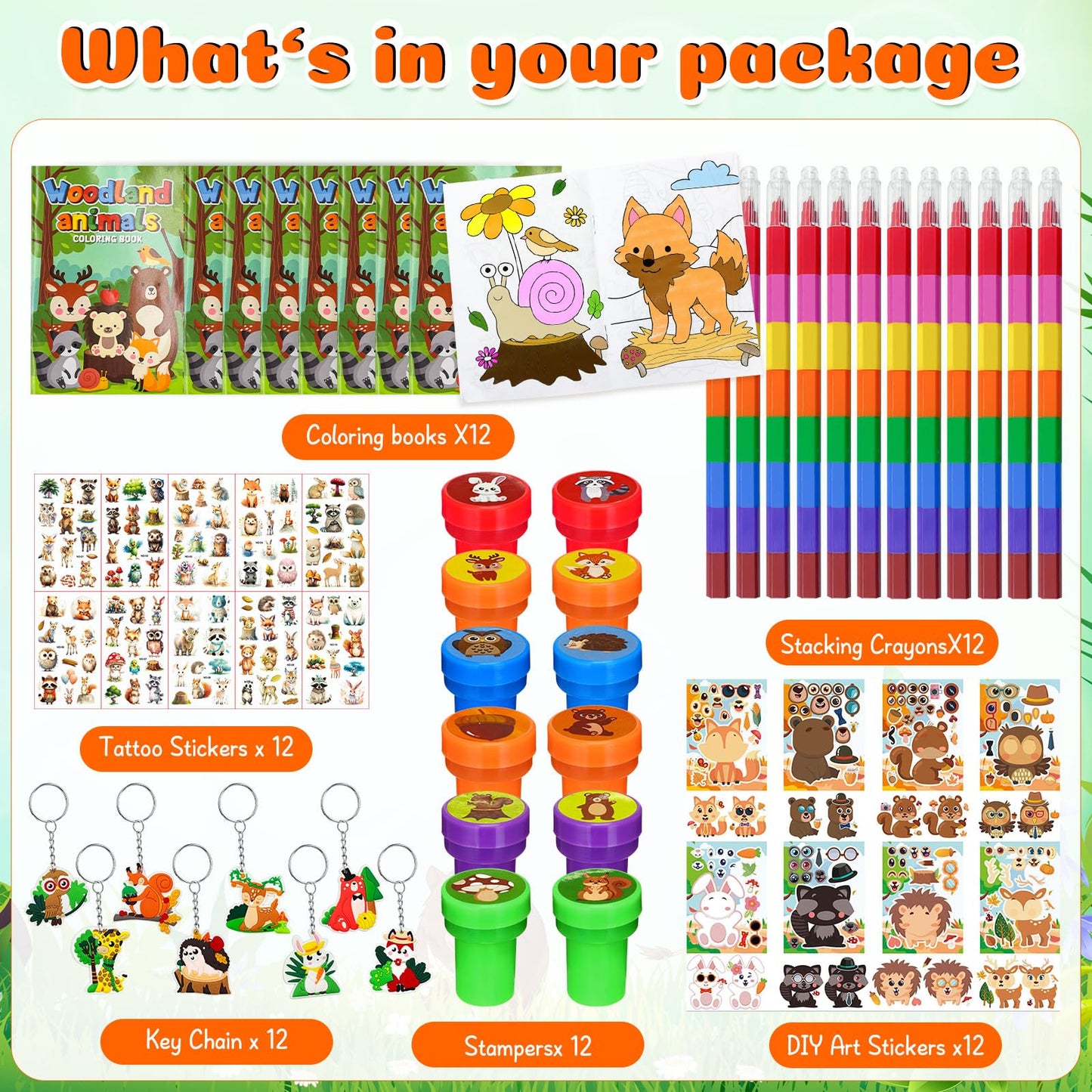 72Pcs Woodland Animals Coloring Book With Crayons Bulk,Forest Creatures Party Favors Goodie Bags Fillers,Wild Animal Birthday Pa