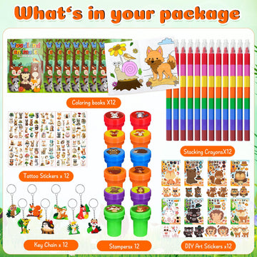72Pcs Woodland Animals Coloring Book With Crayons Bulk,Forest Creatures Party Favors Goodie Bags Fillers,Wild Animal Birthday Pa