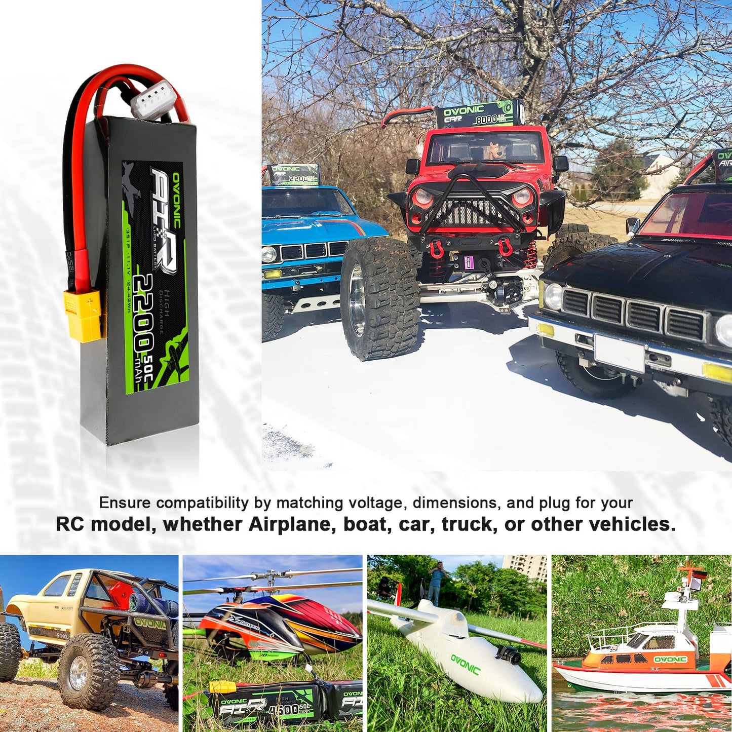 Ovonic 3S Lipo Battery 50C 2200Mah 11.1V Lipo Battery With Xt60 Connector For Rc Airplane Helicopter Quadcopter Rc Car Truck Boa