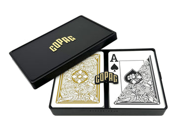Copag Legacy Design 100% Plastic Playing Cards, Poker Size Jumbo Index Black/Gold Double Deck Set