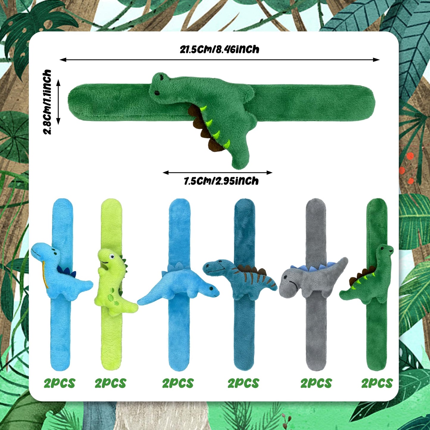 12 PCS Stuffed Dinosaur Animal Slap Bracelets Plush Animal Snap Bracelets Cute Wrist Slap Band Toy Wrist Animals Wrist Pets Slap
