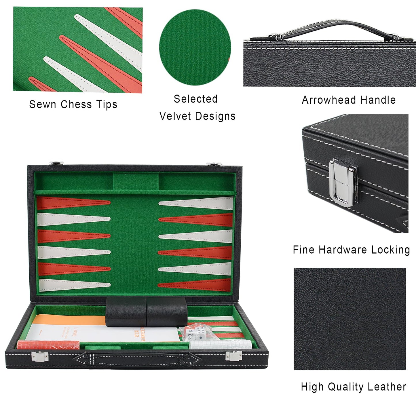 Vovotuzzi Backgammon Sets for Adults, 15'' Backgammon Set Leather Large, Travel Backgammon Board Games - Classic Board Game (Gre