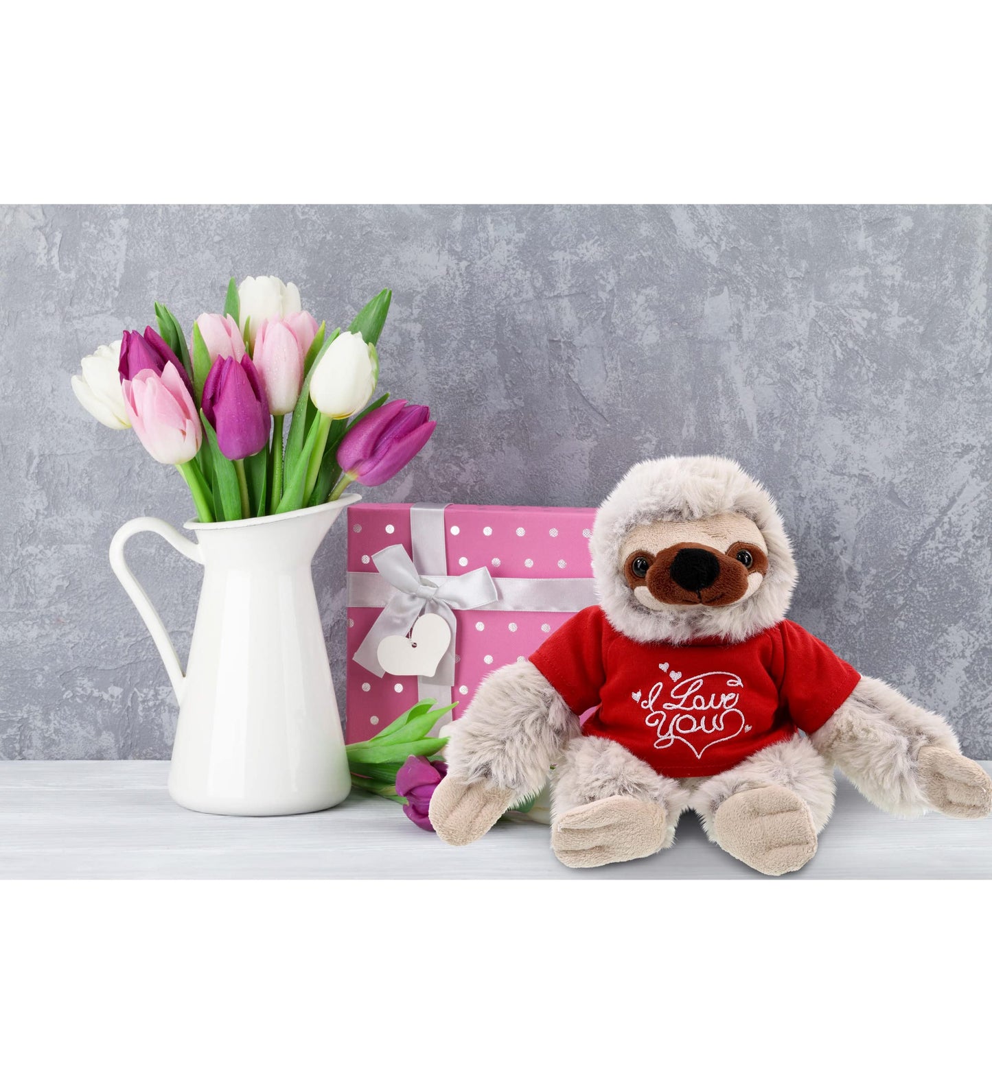 Dollibu I Love You Valentine Plush Sloth - Cute Soft Cuddly Stuffed Animal With Red Heart Shirt For Valentines Day, Birthday Pre