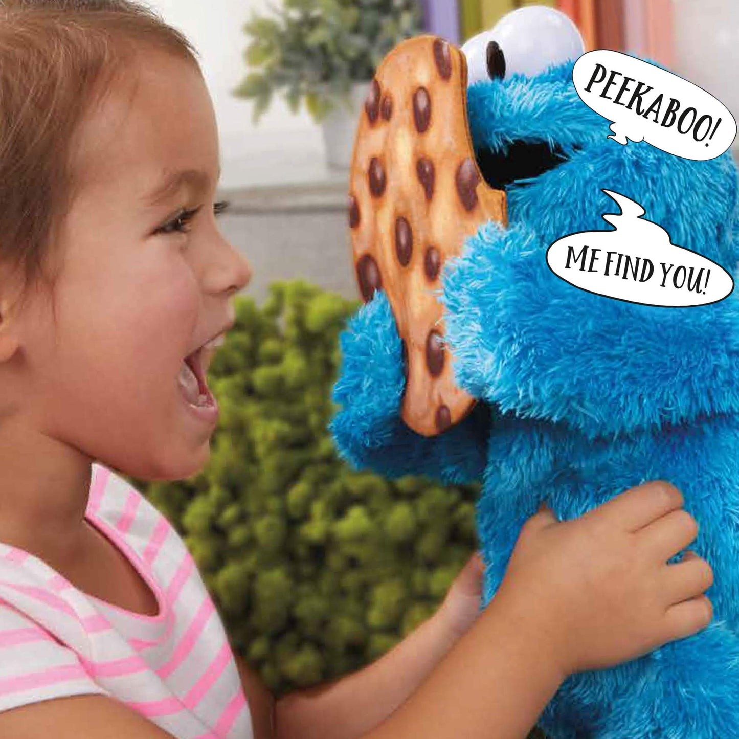 Sesame Street Peekaboo Cookie Monster Talking 13-Inch Plush Toy For Toddlers, Kids 18 Months & Up, Blue