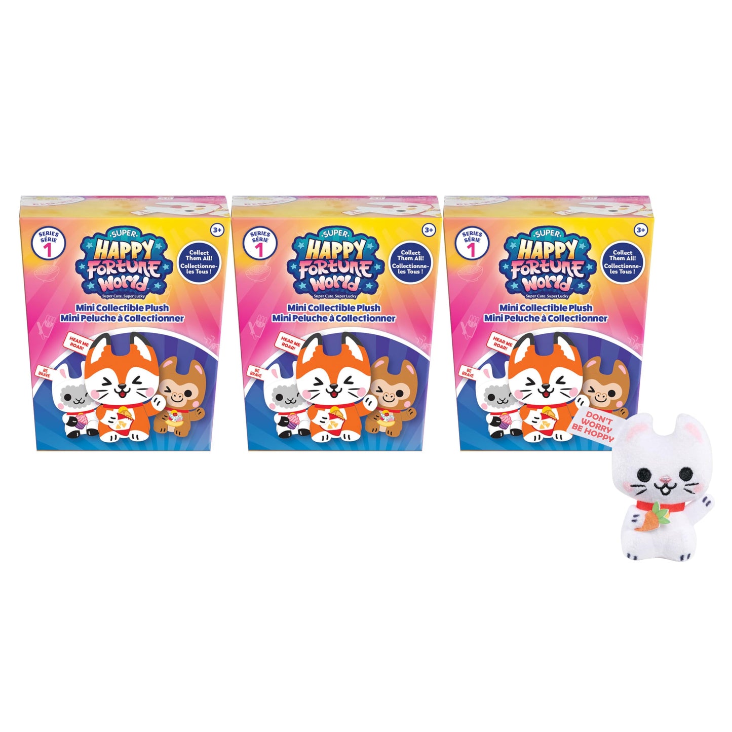 Just Play Super Happy Fortune World Mini Collectible Stylized Plush Stuffed Animals, Pack Of 3, Kids Toys For Ages 3 Up