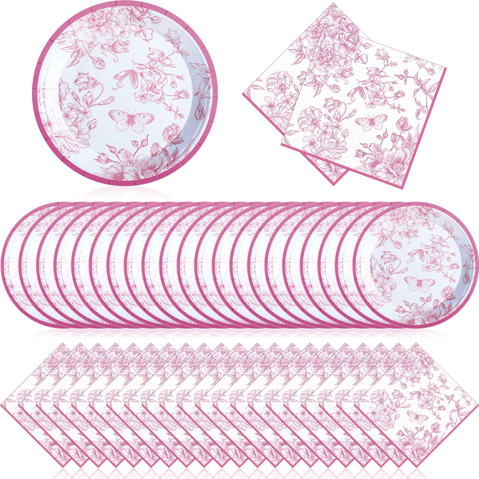 Zhehao 120 Pcs Disposable Paper Plates and Napkins Bulk Birthday Party Decorations Wedding Party Supplies(Pink,Pink Flowers)