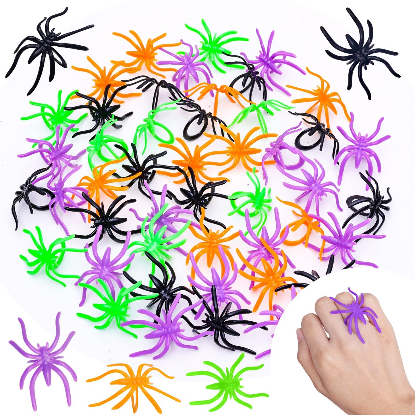 Max Fun 300pcs Spider Rings Halloween Rings for Kids Party Favors 1.96 Plastic Spider Rings Bulk for Kids Costume Accessories Ha