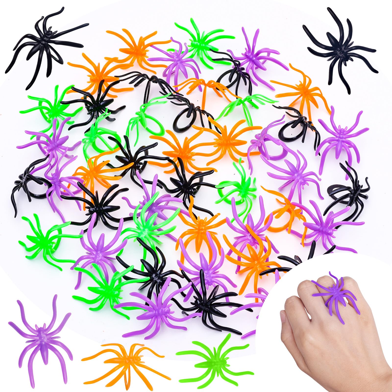 Max Fun 300pcs Spider Rings Halloween Rings for Kids Party Favors 1.96 Plastic Spider Rings Bulk for Kids Costume Accessories Ha