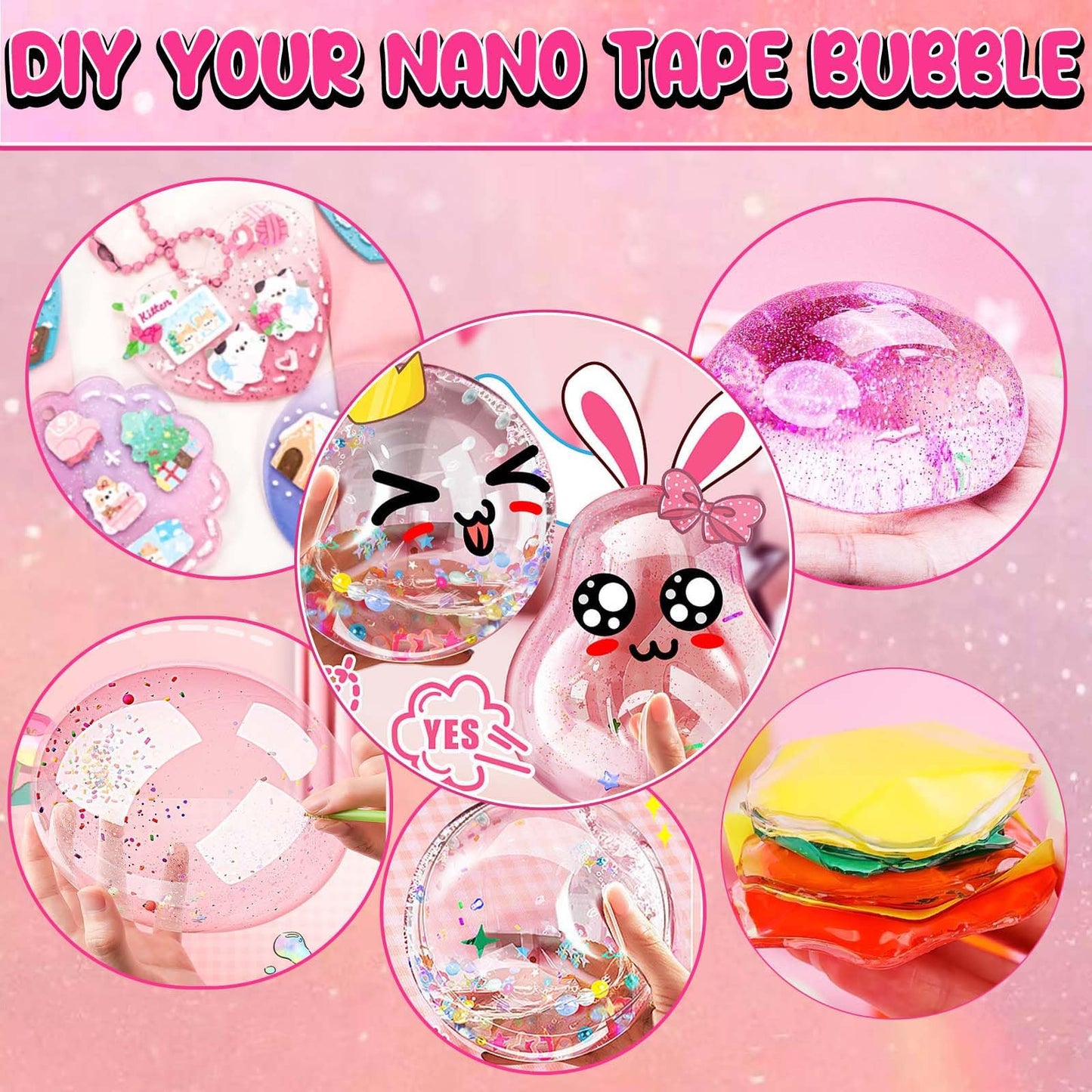 ZiZa Nano Tape Bubble Kit for Kids - Pink Squishy Maker with Video Tutorials