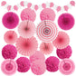 Recosis Party Decorations, Pink Papar Fans Pompoms Garlands For Women Girls Mothers Day Bachelorette Wedding Birthday Baby Showe