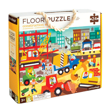 Petit Collage Floor Puzzle Construction Site 24 Pieces | Large Puzzle For Kids | Completed Puzzle 18' X 24' | Great Gift For Kids 3+