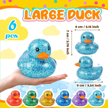 Deekin 6 Pcs Multicolor Rubber Duck Assortment Toy Duckies Bulk Squeak Rubber Duckies For Kid Baby Bath Shower Pool Classroom Summer Beach Activity(3.54 Inch, Glitter Style)