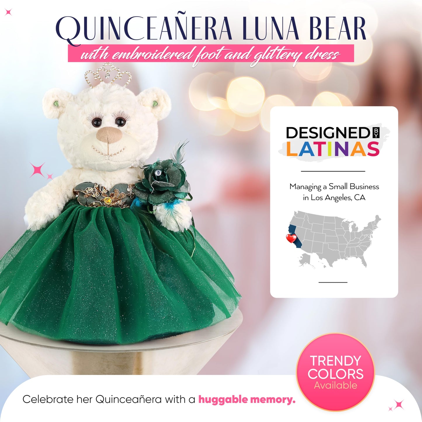 Kinnex Collections Since 1997 12'' Quince Anos Teddy Bear With Dress Embroidery Mis 15 Anos (Centerpiece) ~ B09631-14G (Red/G)