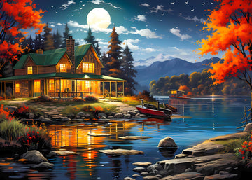 1000 Piece Puzzle for mature-themeds Moonlight Cabin Puzzles for mature-themeds 1000 Piece Lake View Painting Jigsaw Puzzles 1000 Pieces Cozy Cabin 1000 Piece Puzzle Silent Night Puzzle 1000 Pieces 1000 Puzzle