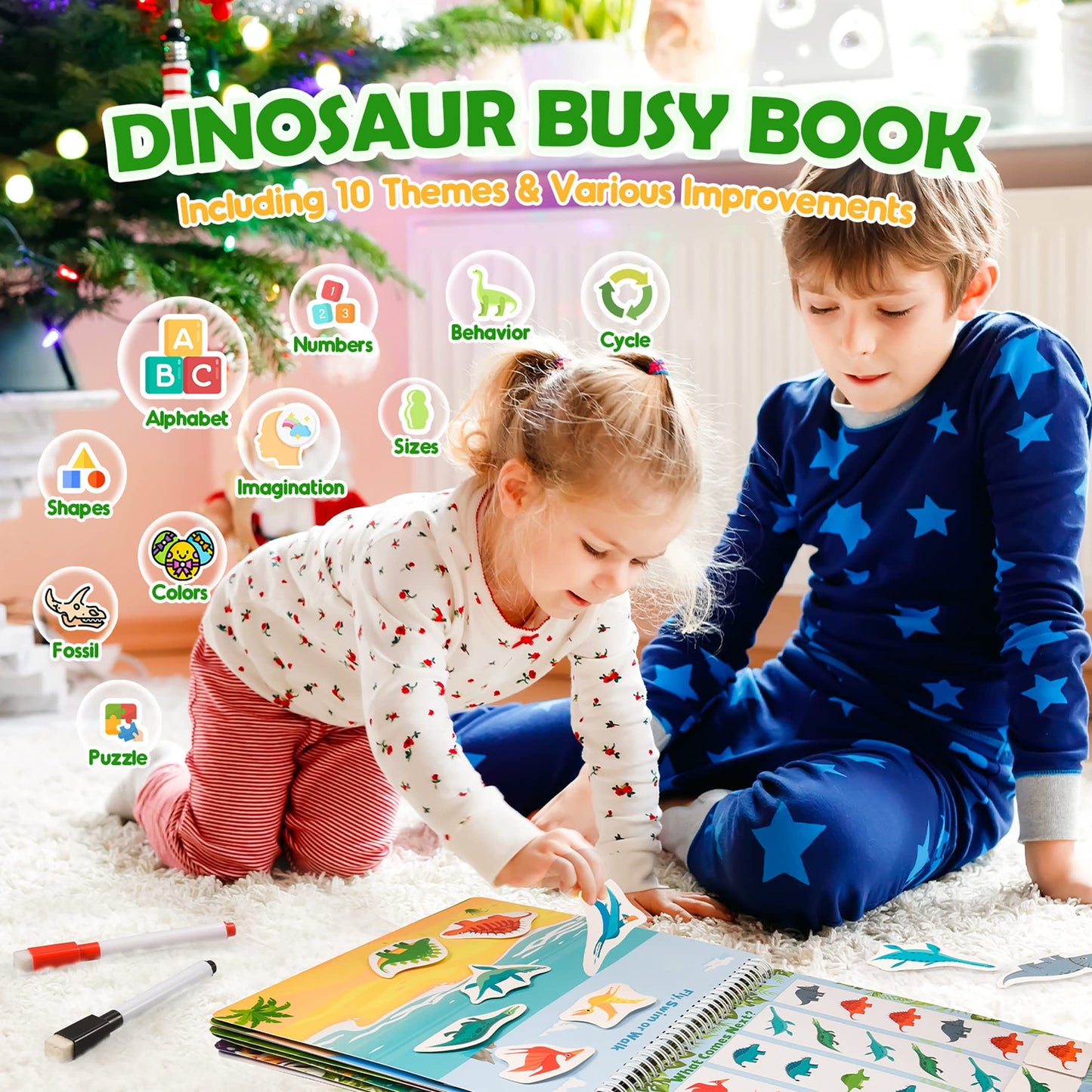 Easter Basket Stuffer Dinosaur Toys For Kids 3-5, My Preschool Busy Book Montessori Toys For 3 4 5 6 7 Year Old Boys Girls Preschool Learning Homeschool Activities Birthday Gifts For Kids Ages 2-4 5-7