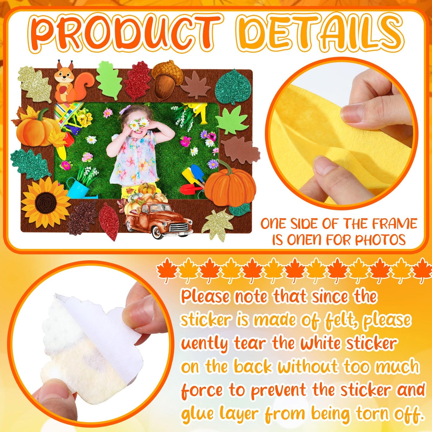 Ferraycle 232 Pcs Thanksgiving DIY Picture Frames Craft Kit Fall Felt Photo Frames with Leaves Pumpkin Harvest Crafts with Foam