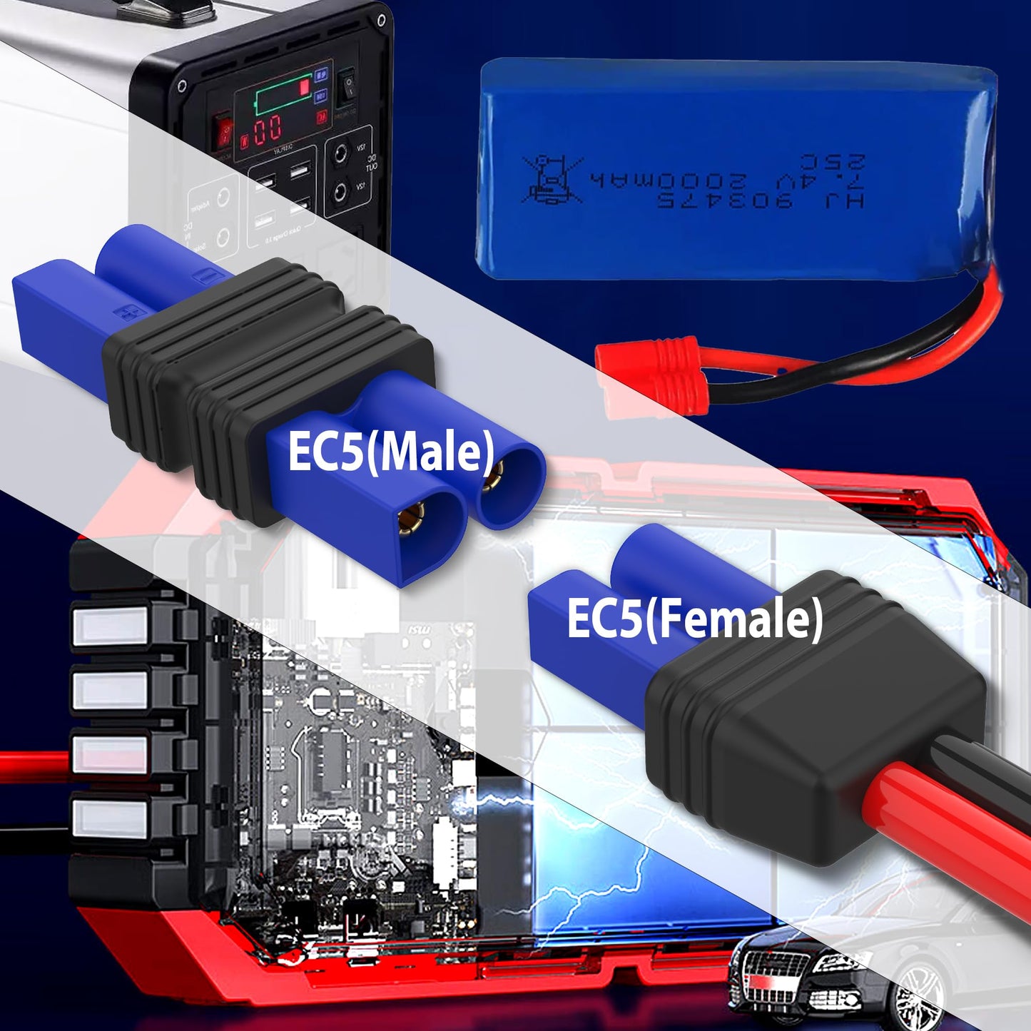 Laisomeke EC5 Male to EC5 Male Adapter, EC5 Male to Male Connector Adapter for RC Lipo Battery EC5 to EC5 Adapter (2Pack)