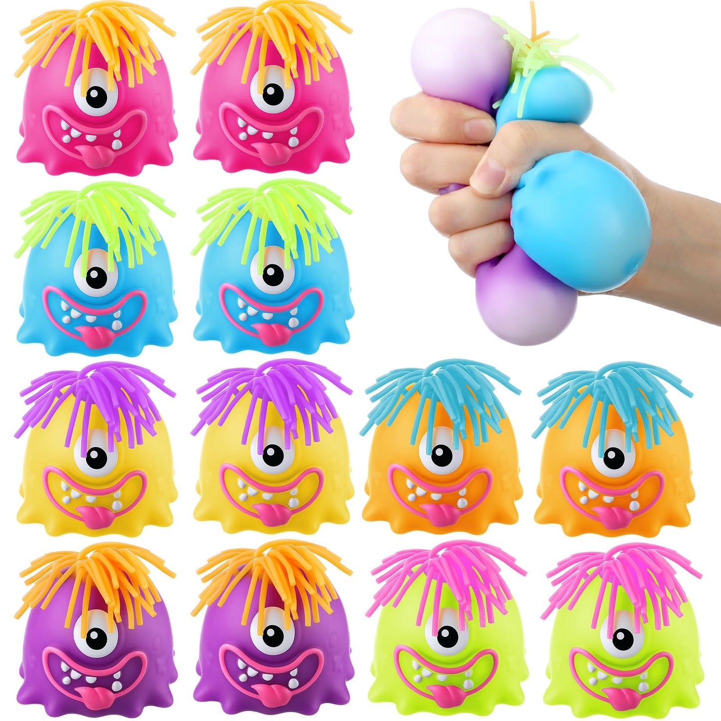 Meooeck 12 Pcs Fun Monster Stress Toys Stress Balls for Adults Monster Squeeze Fidget Toys Mini Stretchy Balls for Birthday Part