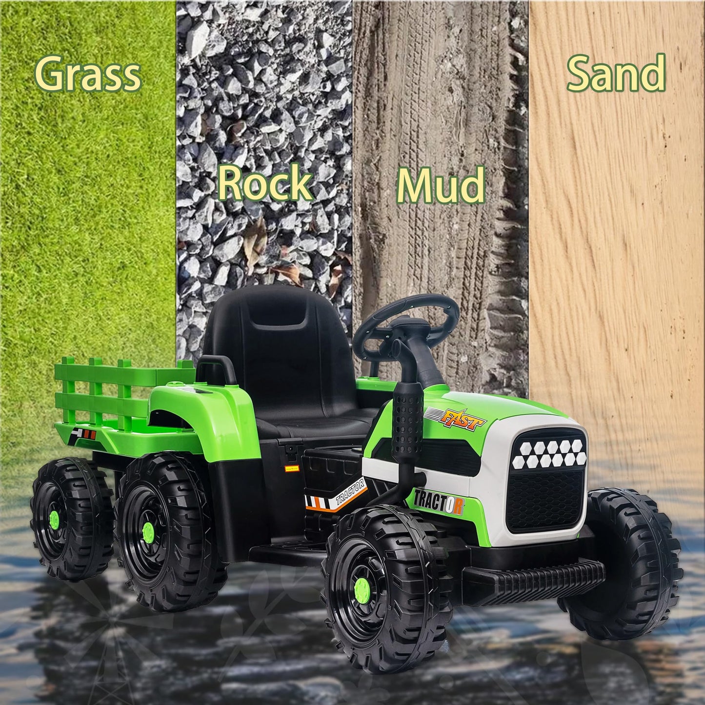 12V Battery-Powered Toy Tractor With Trailer, Ride On Tractor With Remote Control And 3 Speed Adjustable, Electric Car For Kids