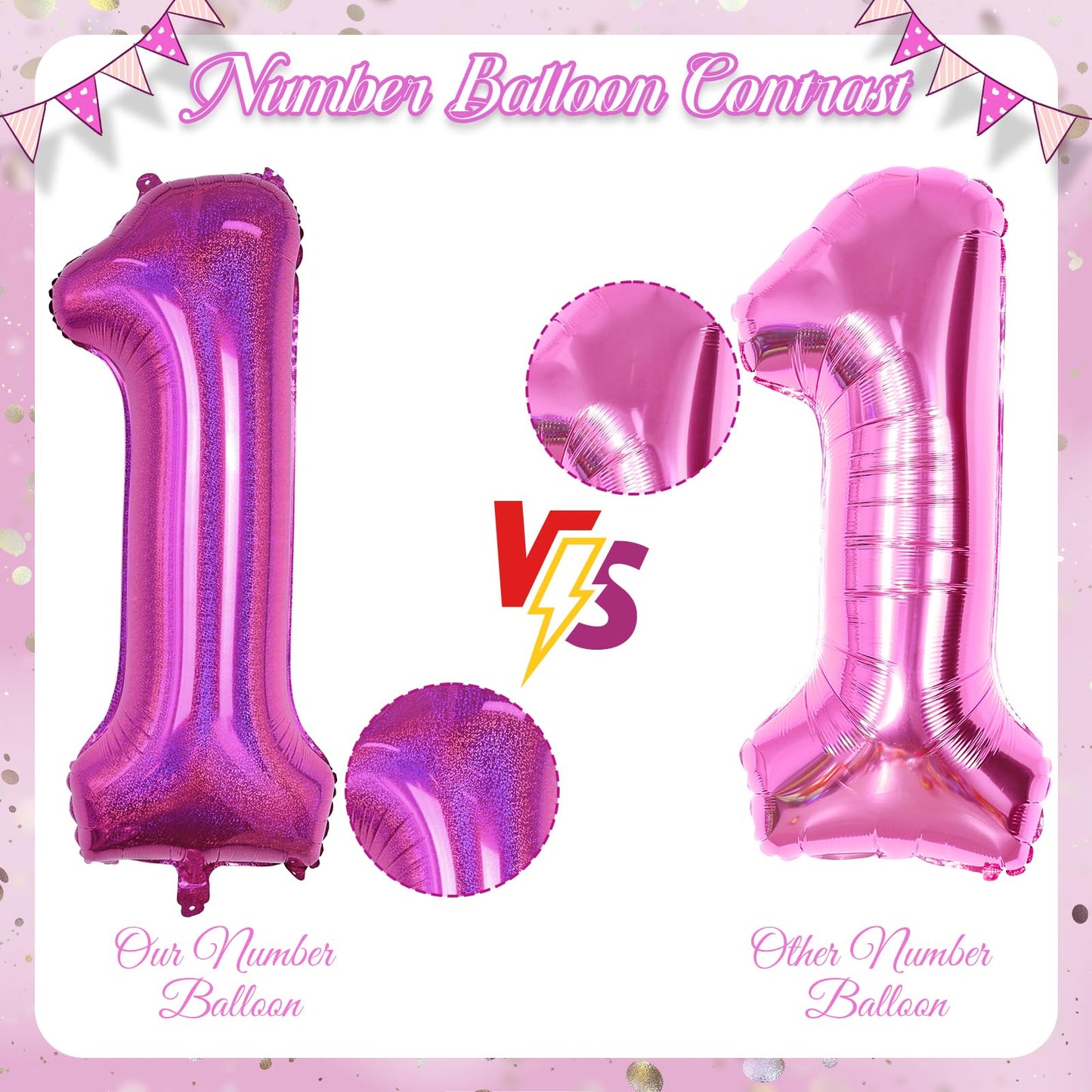 18Th Birthday Laser Hot Pink Balloons, Large Foil Number 18 Balloons For Women Anniversary Decor, 40 Inch Self Inflating Dark Pi
