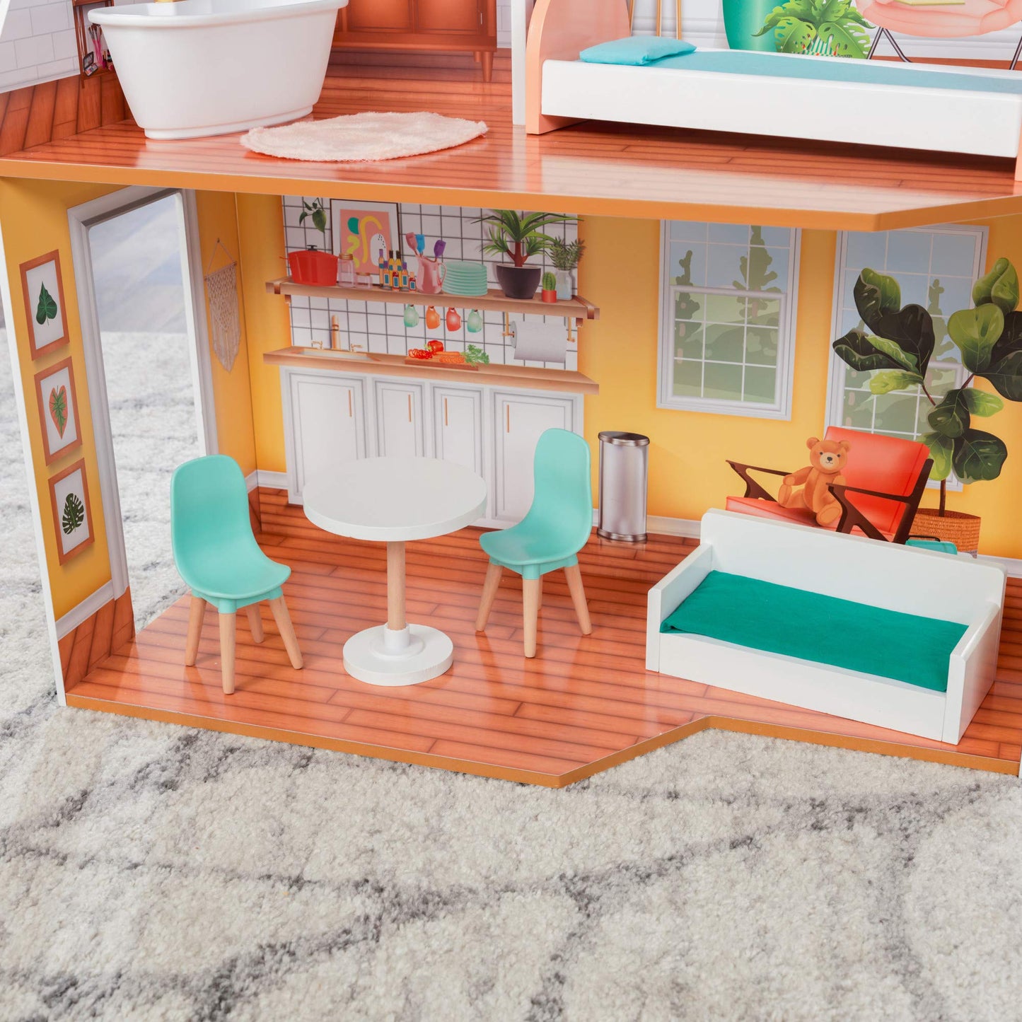 KidKraft Emily Wooden Dollhouse with 10 Accessories Included, for 12 Dolls, Gift for Ages 3+