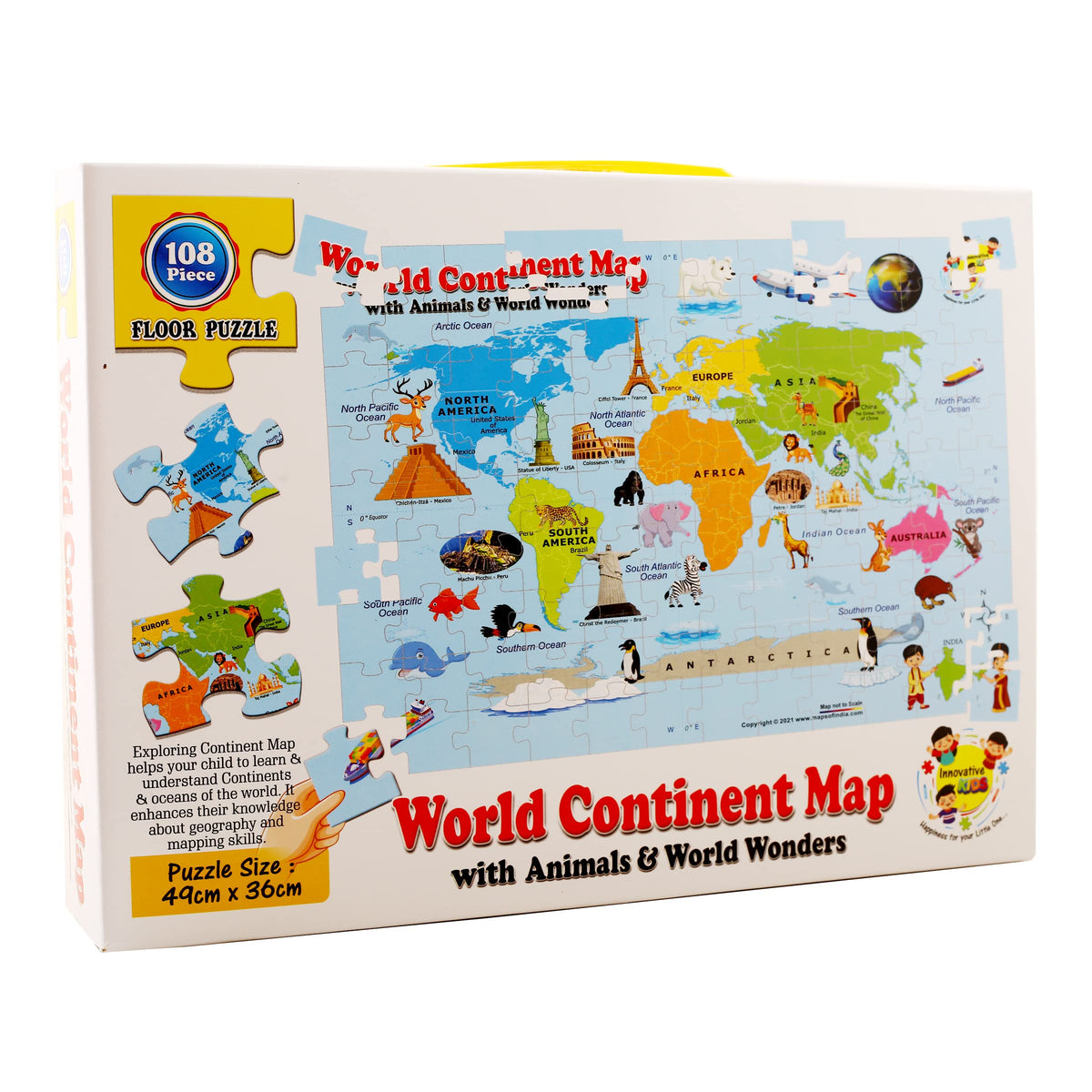 Olympia Games and Toys 108 Pieces Floor Puzzle Set for 4+ Age Kids (World Continent Map)