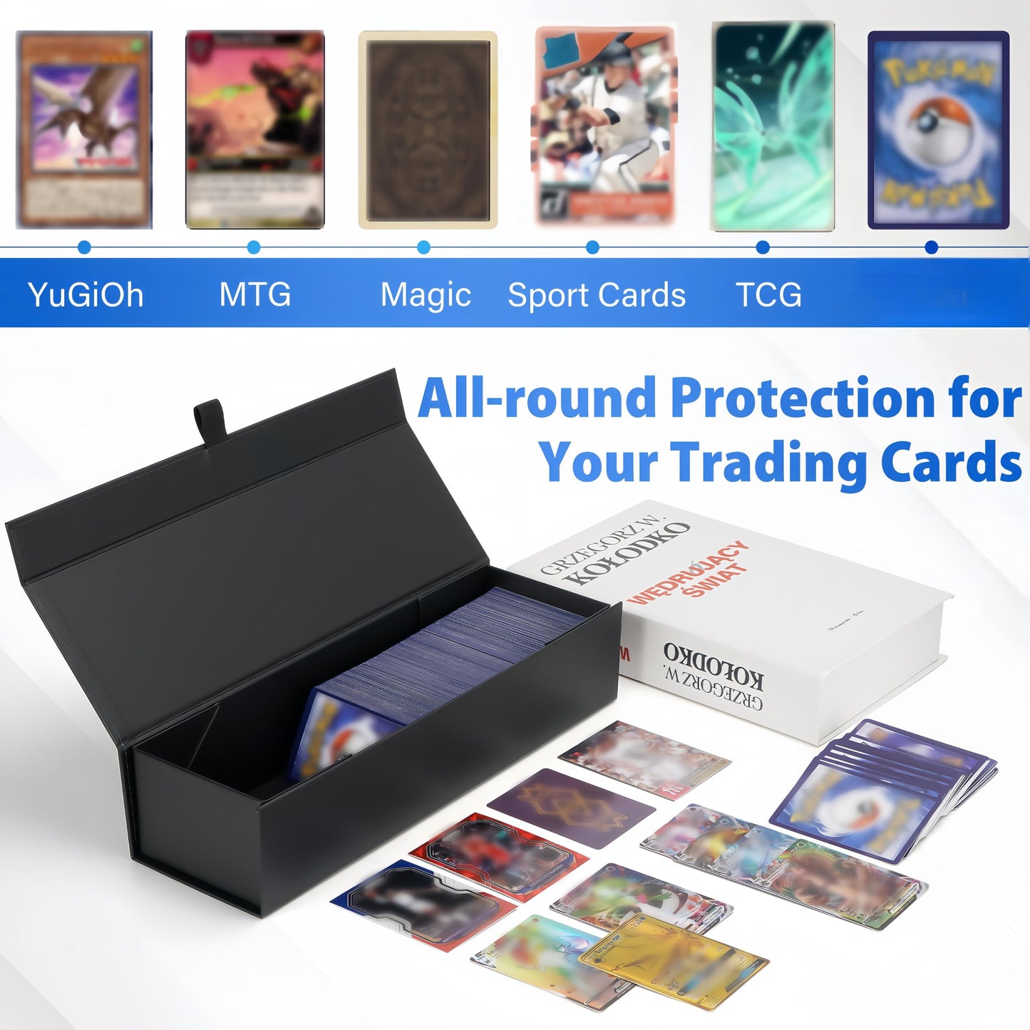 Sfsoc 1Pack Magnetic Trading Card Storage Box With 5Pcs Divider,Gaming Card Storage Box,Card Storage Box Fits For Mtg Playing Ca