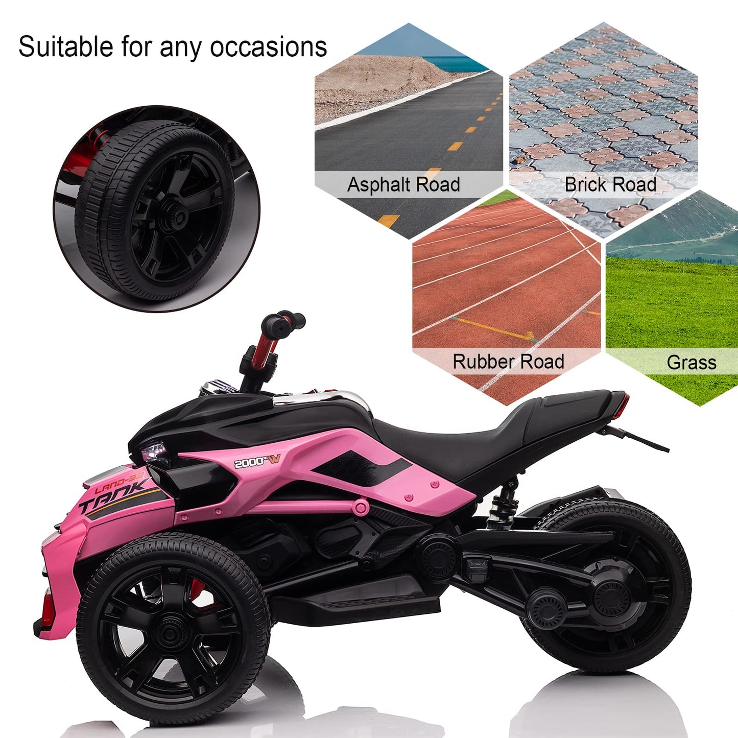 Postack 24V Kids Atv, 3 Wheeler Kids Electric Ride On Motorcycle, Rechargeable Battery Powered Kids Electric Vehicle With Eva Ti