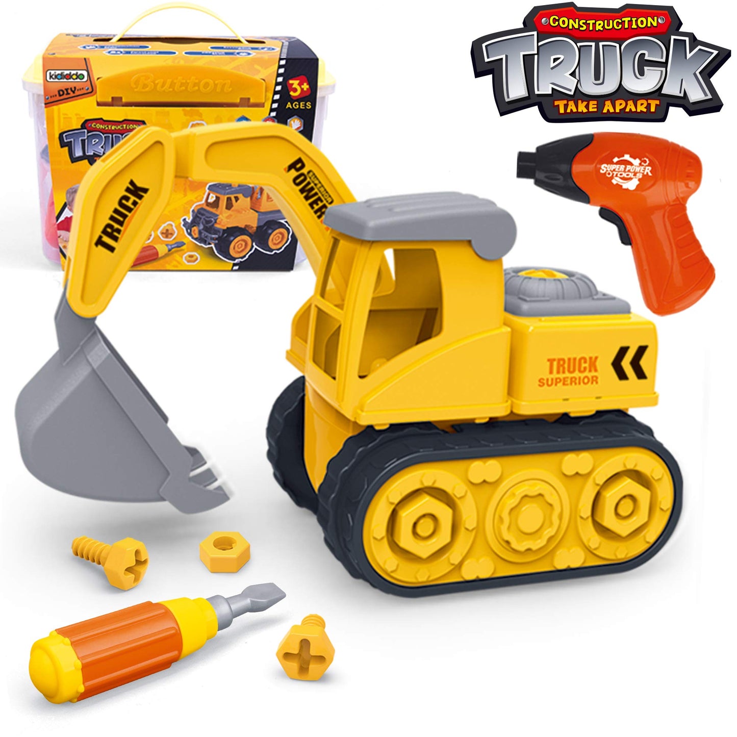 Kididdo Excavator Toys for Boys 3-5 Years Old Kids Construction Vehicle Building Toys for Toddlers Take Apart Truck with Screwdr