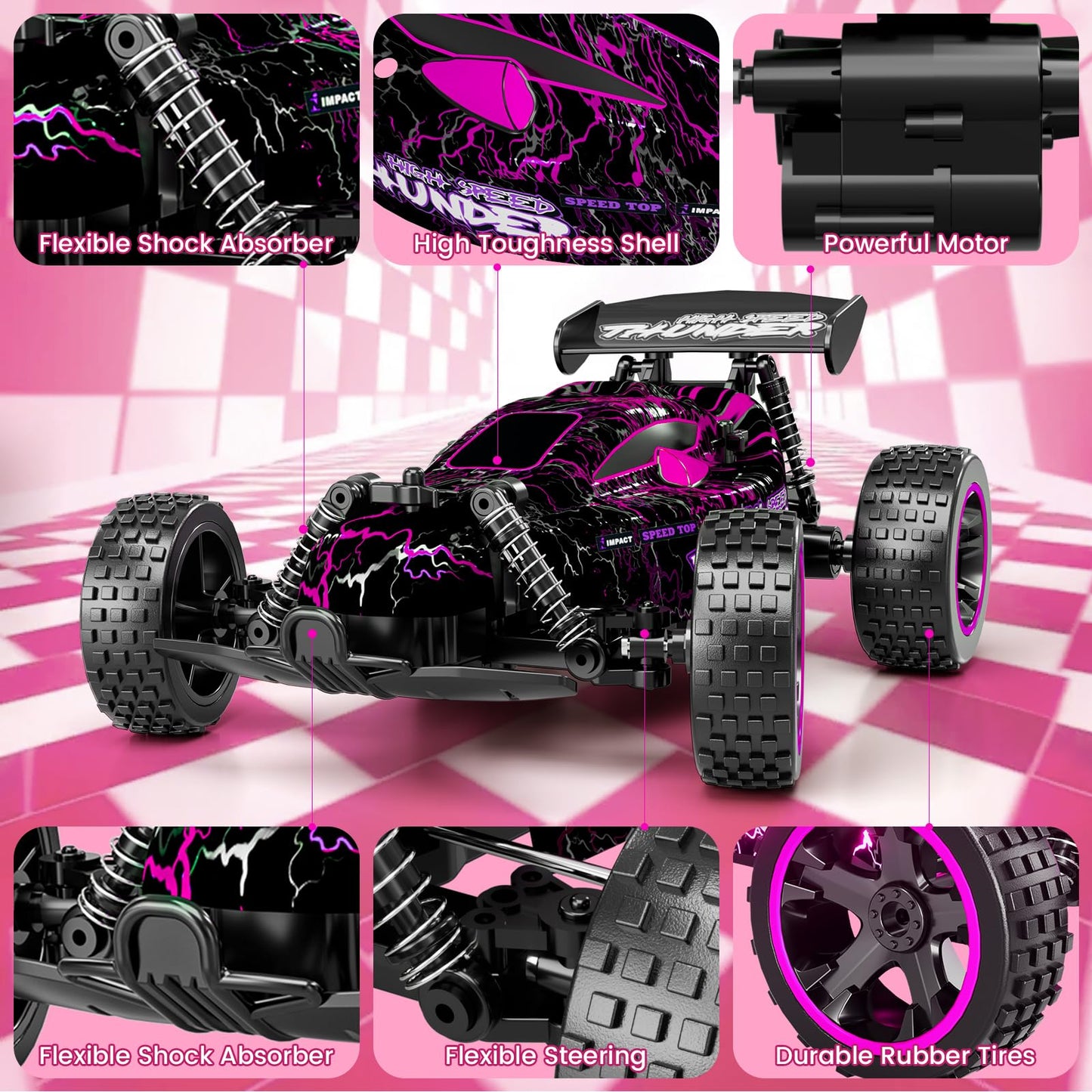 Tecnock RC Cars Remote Control Car for Boys and Girls, 1:18 Scale RC Car with LED Lights, 2.4GHz 2WD All-Terrain RC Truck, Recha