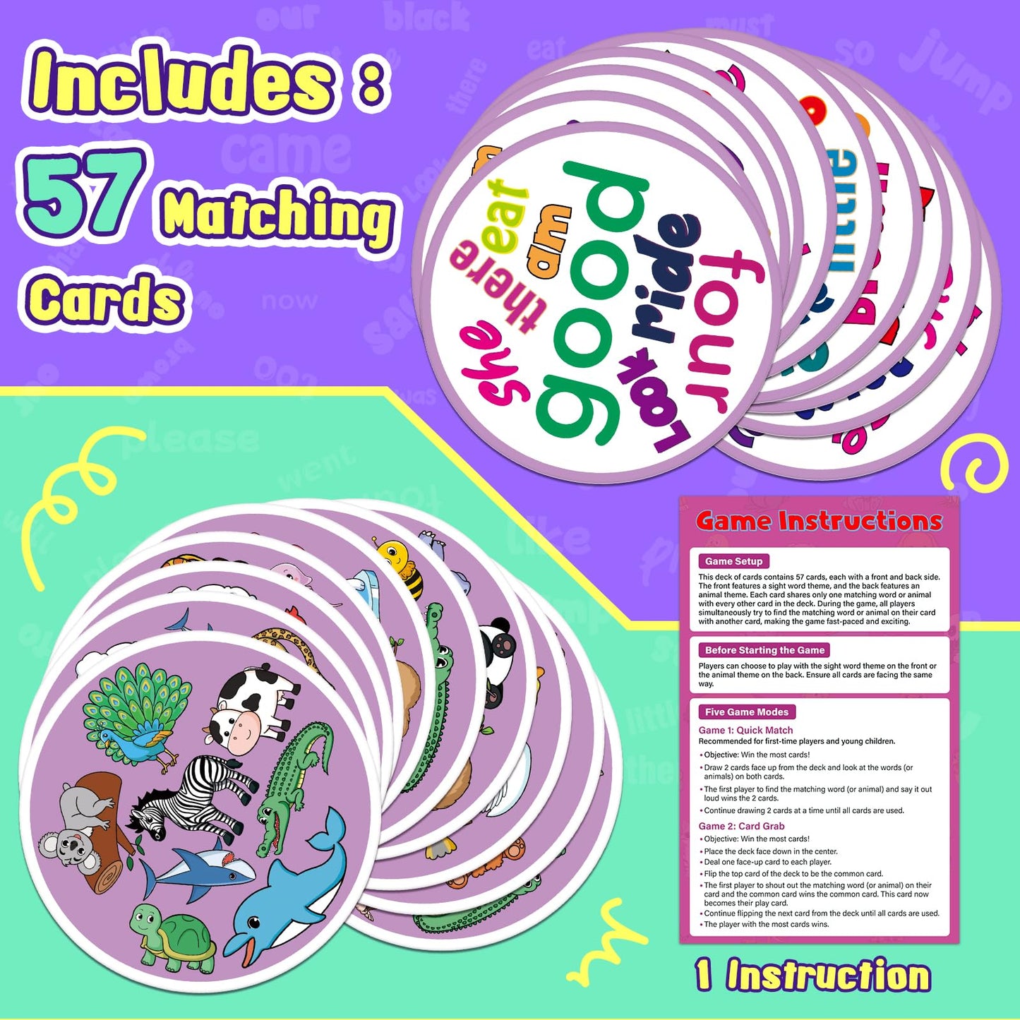 Edulok Memory Card Game, Kids Sight Word Piles Card Games, Animal Table Match Game For Toddlers, Indoor Recess Family Games, Pre