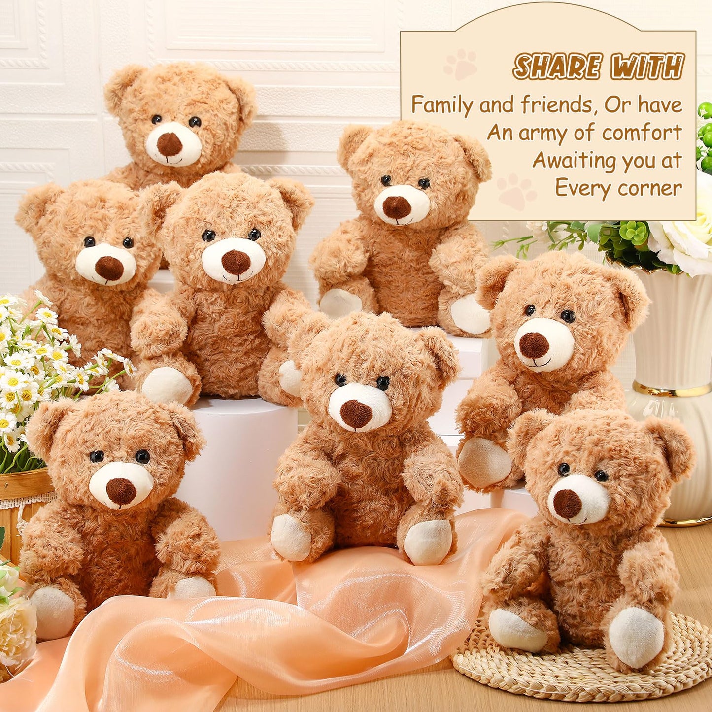 Jenaai 8 Pcs 10 Inch Stuffed Animal Bear Bulk Gift Soft Cute Baby Shower Bear Small Stuffed Plush Toys for Girls Boys Kid Child