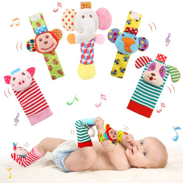 Bloobloomax Wrist Rattles Foot Finder Rattle Sock Baby Toy,Rattle Toy,Arm Hand Bracelet Rattle,Feet Leg Ankle Socks,Activity Rattle Present Gift For Newborn Infant Babies Boy Girl Bebe (5Pcs-E)