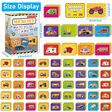 Gisgfim 50 Pairs Memory Matching Game For Kids Trucks Concentration Games For Preschool Educational Ages 4-8 A Fun & Fast Vehicl