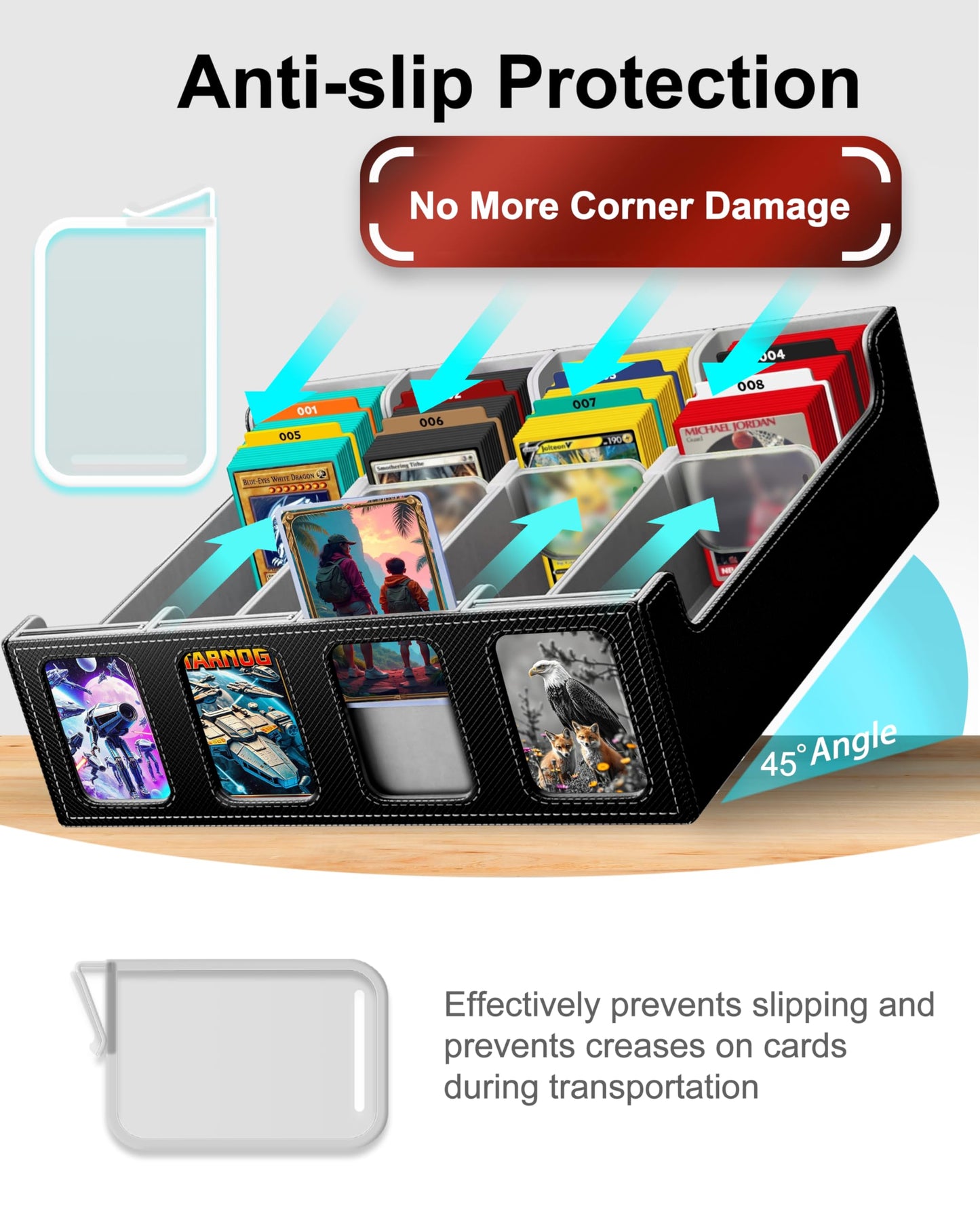 Binirin Trading Card Storage Box For Commander Display, 3000+ Mtg Deck Box With 4 Toploaders & Card Supporters, Pu Leather Card