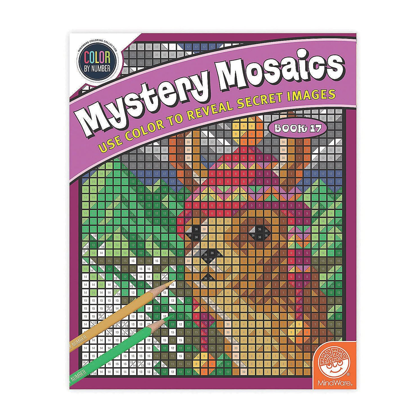 MindWare Color-by-Number Mystery Mosaics: Book 17 - Activity Coloring Book for Kids, Teens & Adults - Fun Challenge with 18 Mosa