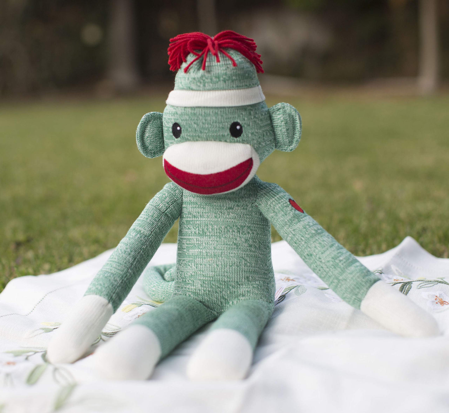 Plushland Adorable Green Sock Monkey, The Original Traditional Hand Knitted Stuffed Animal Toy Gift-For Babies, Teens, Girls And Boys Baby Doll Present Puppet 20 Inches