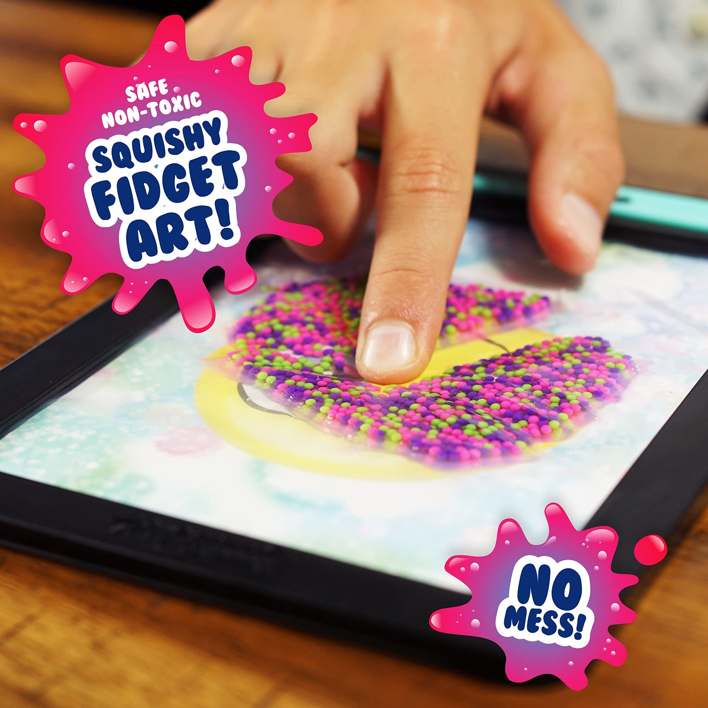 Sky Castle Doodlejamz Jellypics - Sensory Drawing Pads Filled With Non-Toxic Squishy Beads And Gel - Includes Stylus, Removable 2-Sided Emoji Backer Card (Pink, Purple, Green Beads)