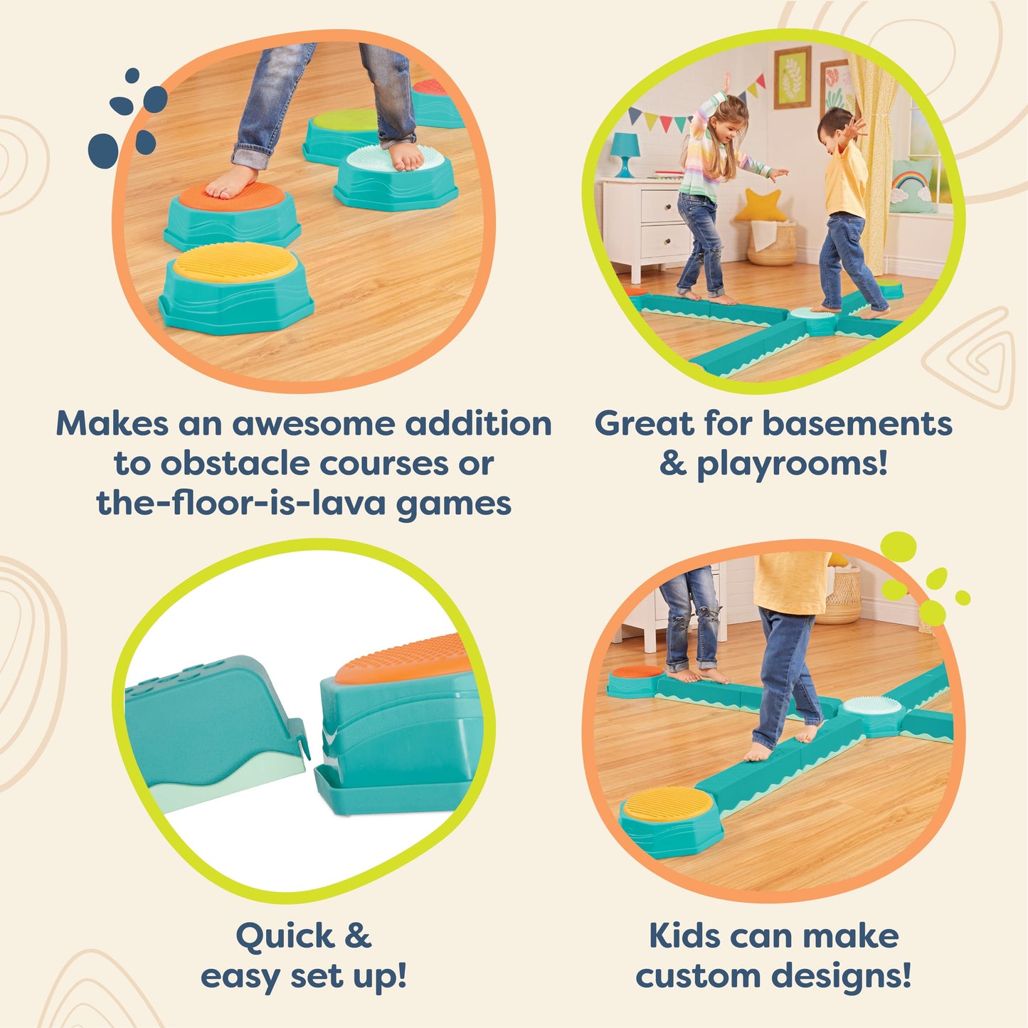 B. Toys – Balance Beam For Kids – Interlocking Balancing Beams – 5 Sensory Pads & 8 Beams – Active Play For Toddlers, Kids – 3 Years + – Balance & Build Set