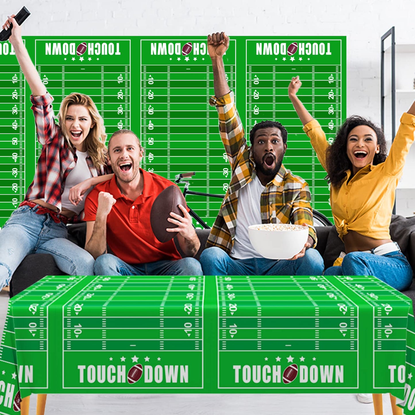 Gatherfun Football Theme Party Disposable Tablecloth Plastic Touchdown Table Cover for Birthday Party Football Tailgate Decorati
