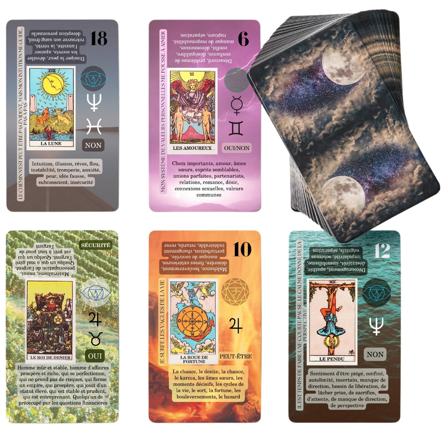 Witchy Cauldron Tarot Cards For Beginners, Learning Tarot With Meanings, Training Tarot Deck With Guidebook (French)