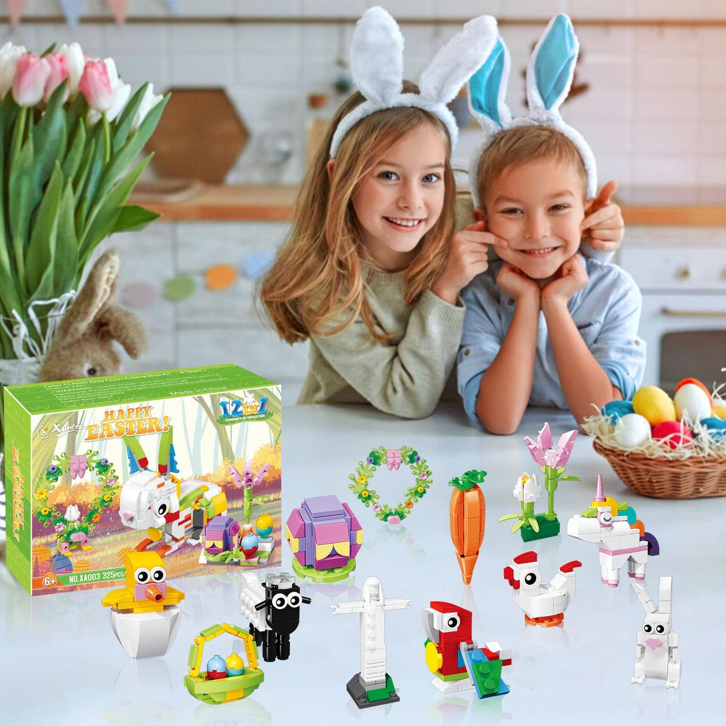 12Pcs Easter Egg Fillers Building Kits, Easter Rabbit 12 In 1 Building Blocks Set, Easter Bricks Toy Gift Easter Egg Fillers, Ea