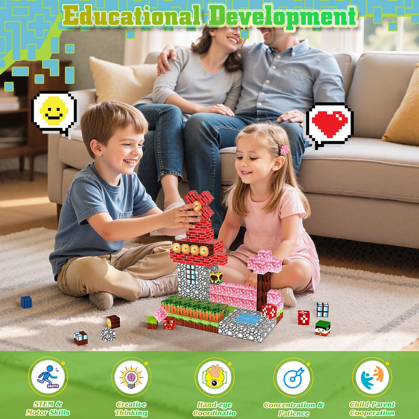 Hltyigr 150PCS Magnetic Blocks-Magnetic Building Blocks Magnet Toys Set Stacking Forest World with Magnet Construction Toys STEM Sensory Gift for Kids Toddlers Boys & Girls Birthday Gifts Ages 3+