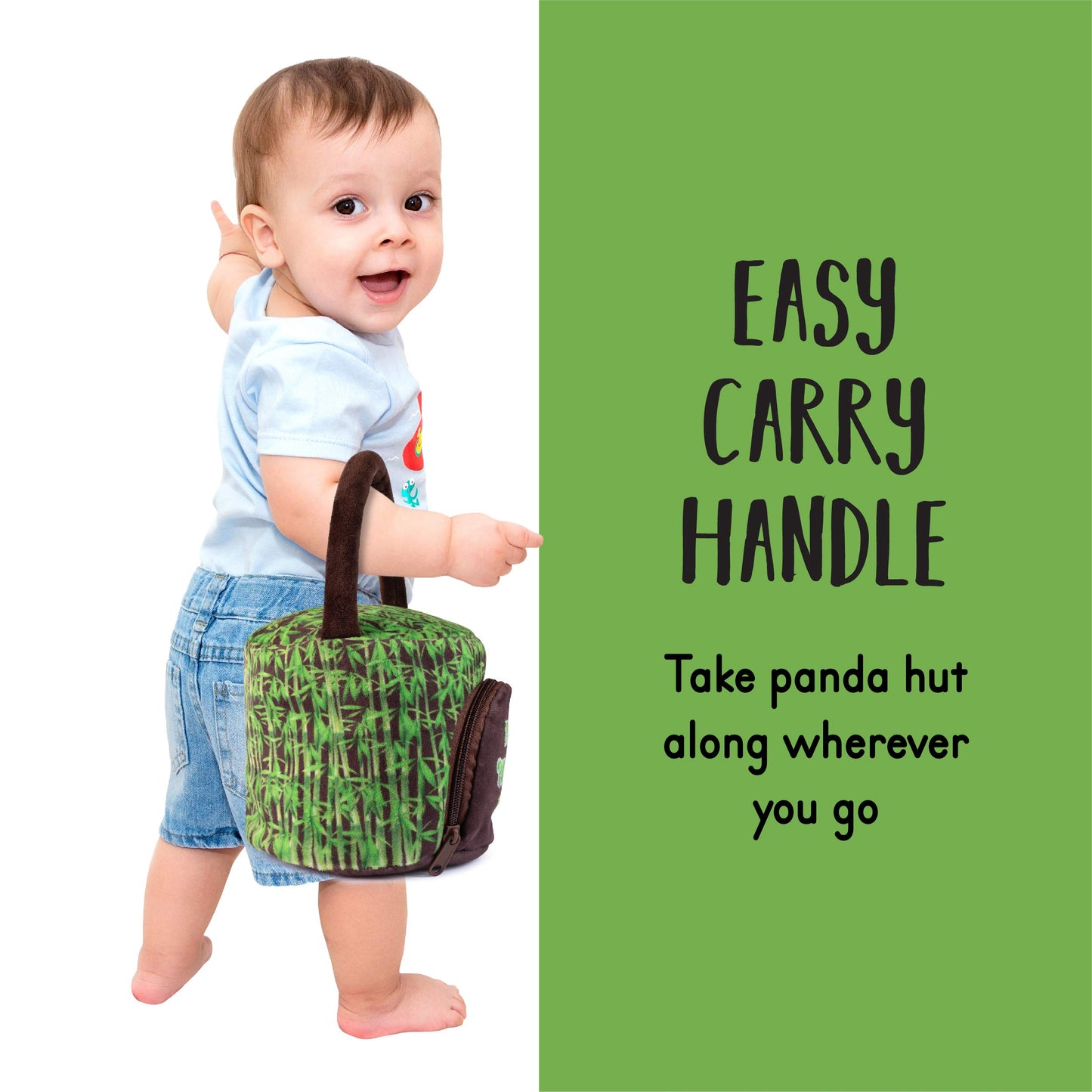 Plush Creations Talking Plush Panda Toy Set | 4 Soft Pandas & Hut Carrier | Green | Perfect Gift for Babies & Toddlers