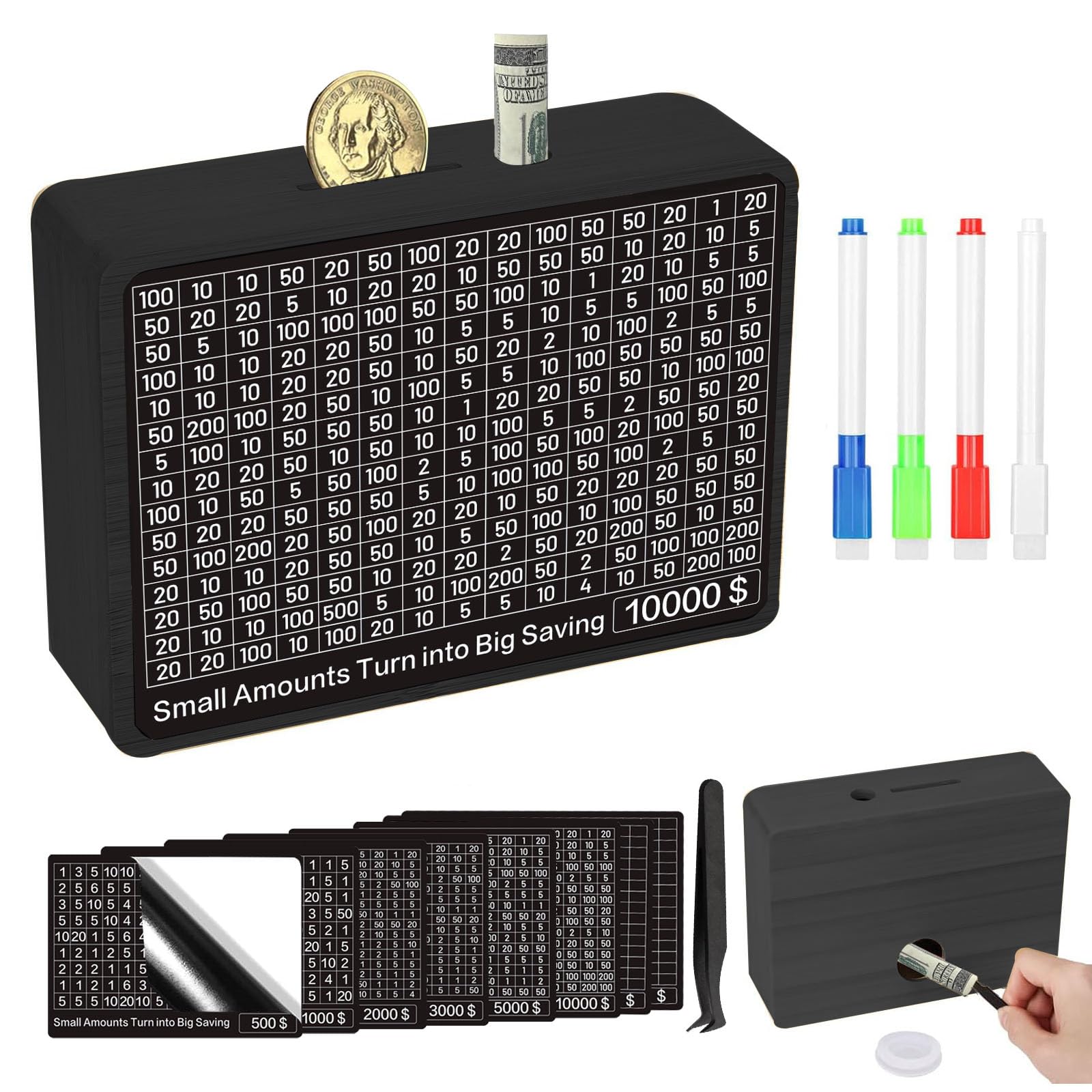 Money Saving Box Cash Vault Wooden Savings Challenge Box Piggy Bank For Adults Kids Budgeting And Savings Goals Coin Bank For Bo