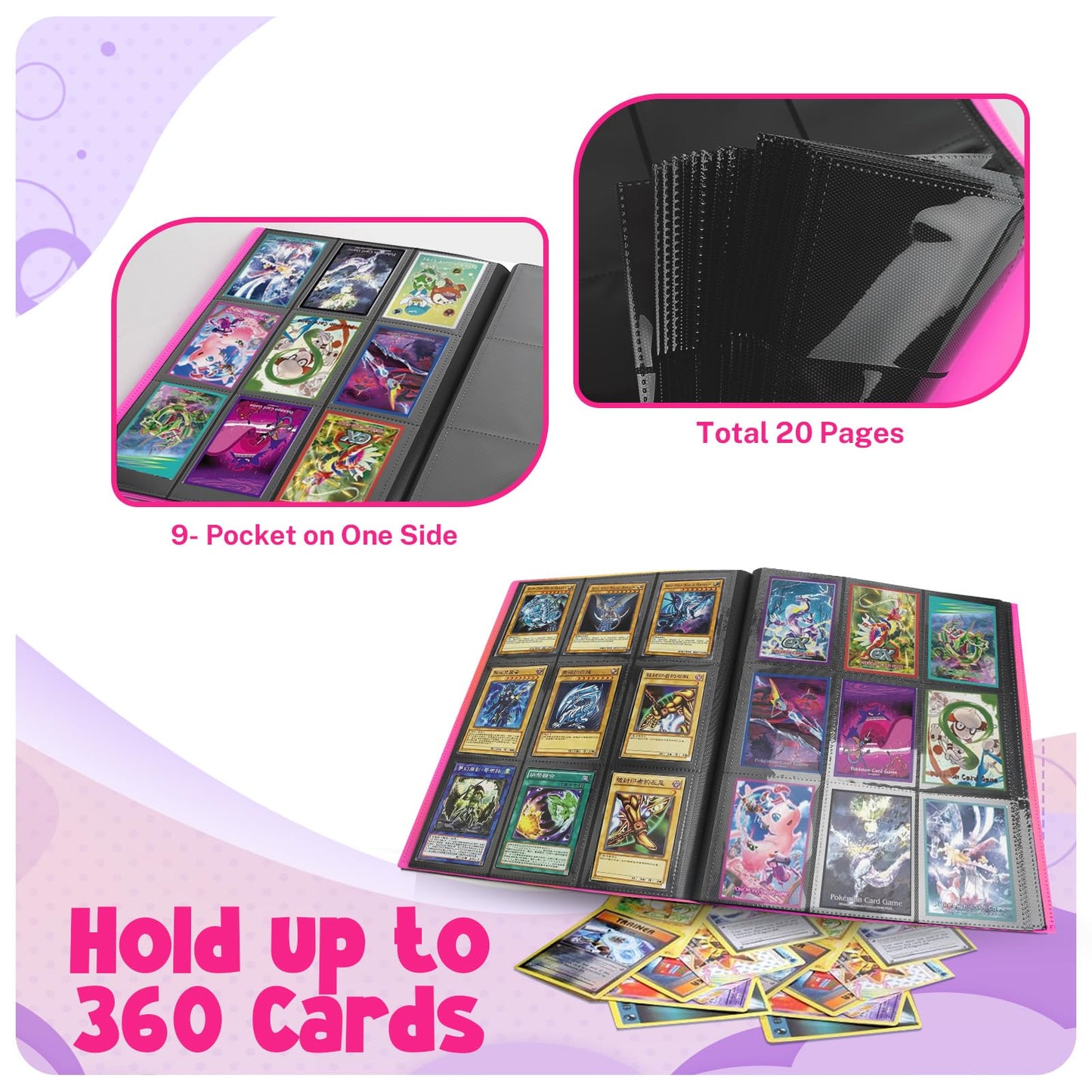 Card Binder  9 Pocket Trading Card Album Folder 20 Pages  360 Card Capacity Sports Card Binder  enhanced Card Binders Compatible with MTG  TCG  Baseball Cards (Rose Red)