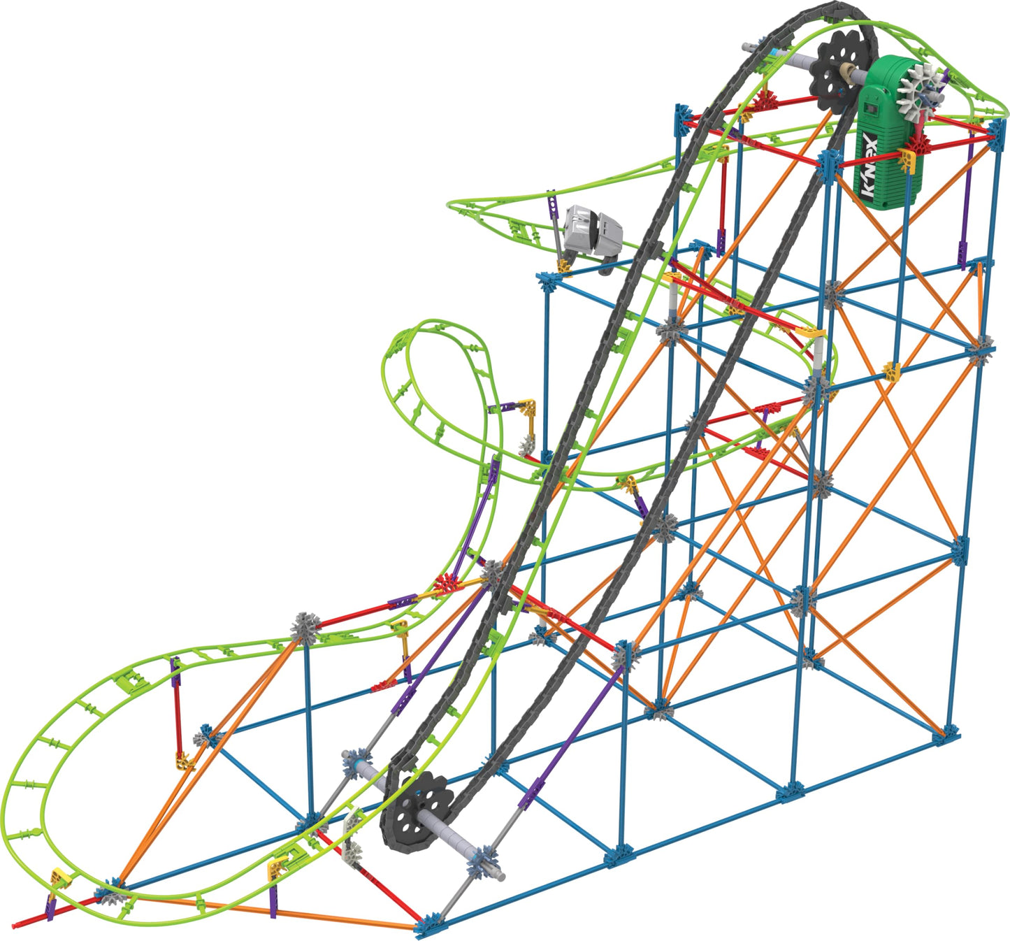 Basic Fun K'Nex Typhoon Frenzy Roller Coaster Building Kit, Gray, Model 51438, Metal Construction