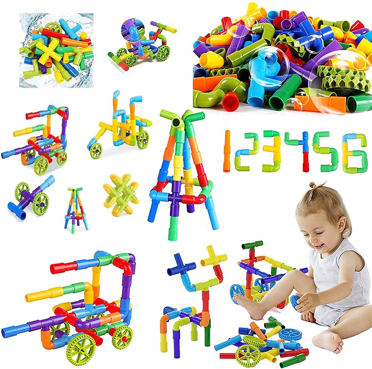 AEXONIZ TOYS 85 Piece Plastic Pipe Puzzle Toy for Kids,Block Game for 38 Years Old Kids Boys & Girls,Random Color (Pipe Puzzle 
